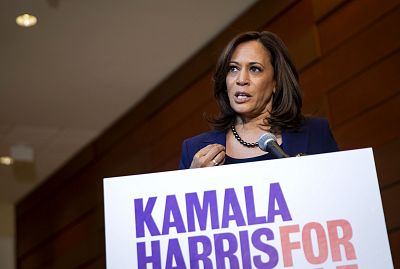 Senator Kamala Harris speaks to the media after announcing her candidacy for President of the United States at Howard University in Washington, D.C., on Jan. 21,2019.