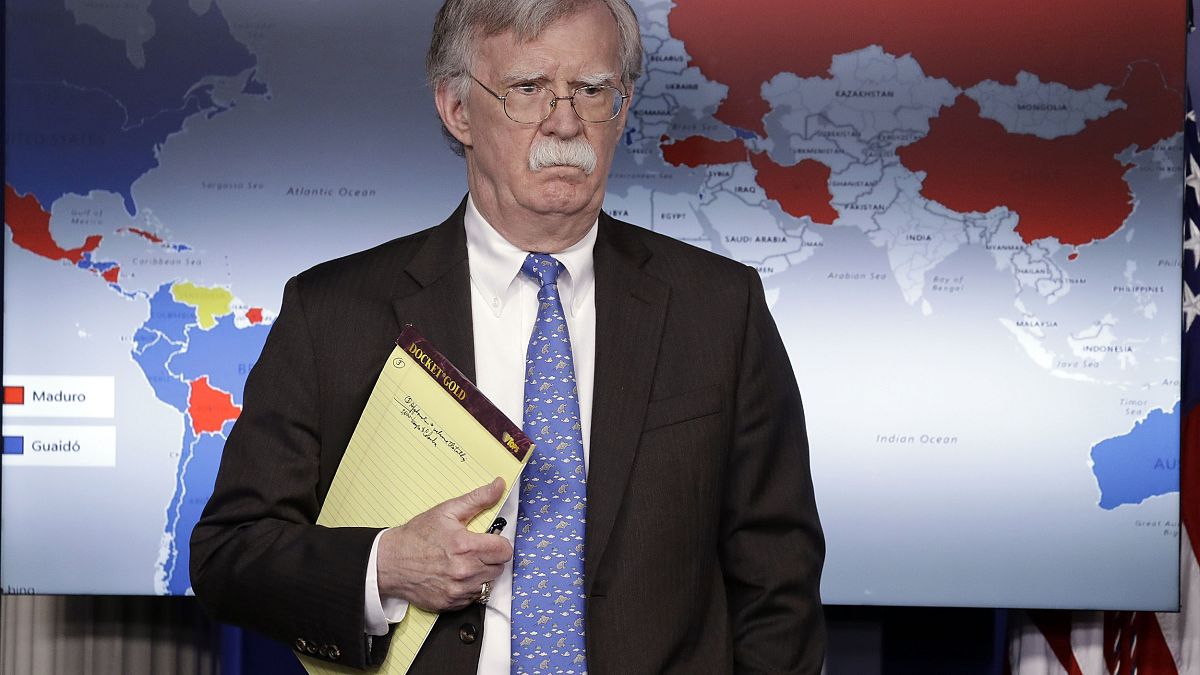Image: National Security Adviser John Bolton at a press briefing at the Whi