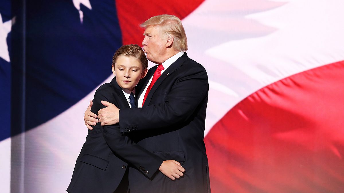 Image: Donald Trump embraces his son, Barron, at the Republican National Co