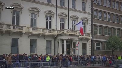 Long queues of French voters at polling stations around the world