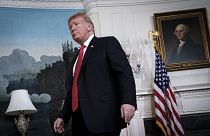 Image: President Donald Trump exits the Diplomatic Reception Room at the Wh