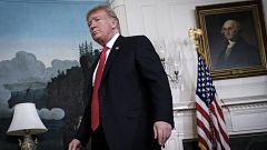 Image: President Donald Trump exits the Diplomatic Reception Room at the Wh