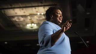 Stacey Abrams addresses supporters during an election night watch party in