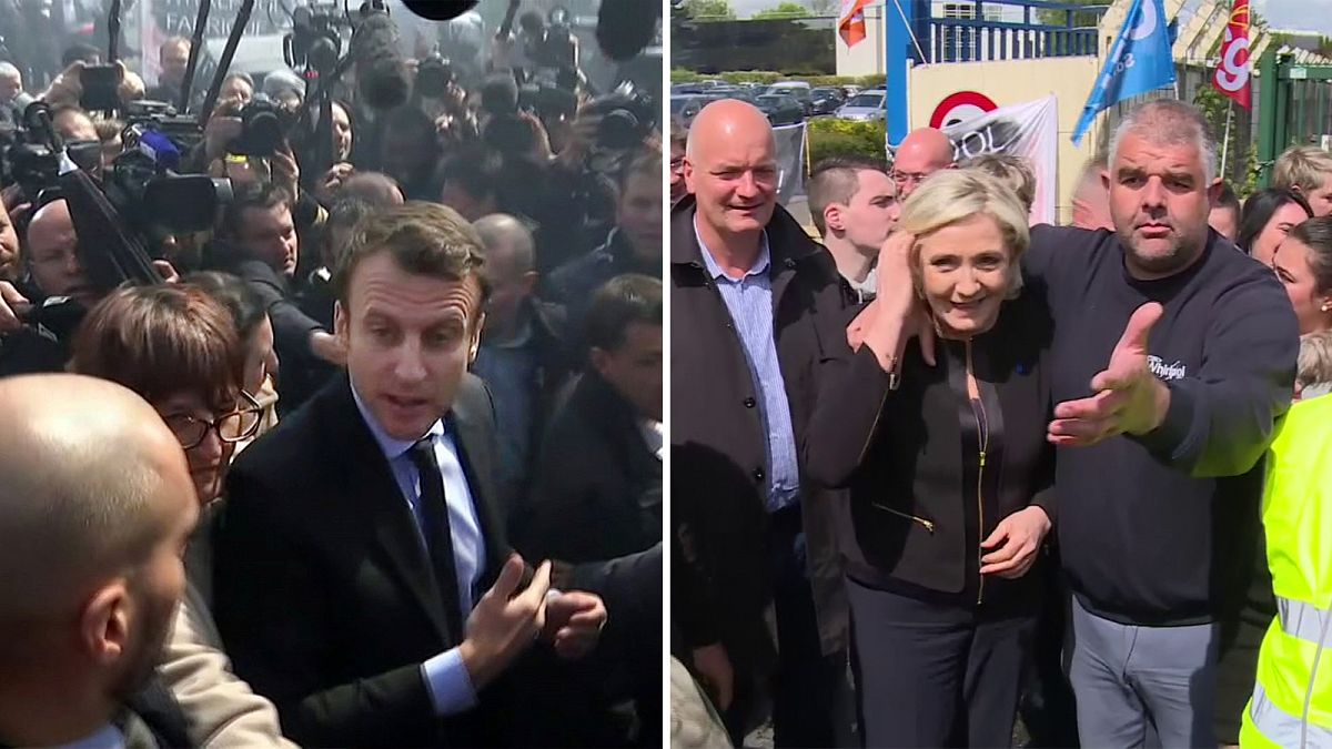 Ugyanannál a gyárnál kampányolt Le Pen és Macron