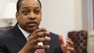 Image: Virginia Lt. Gov. Justin Fairfax speaks at his office in Richmond on