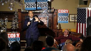 Image: Sen. Cory Booker, D-NJ, speaks at a meet and greet with locals in Ma