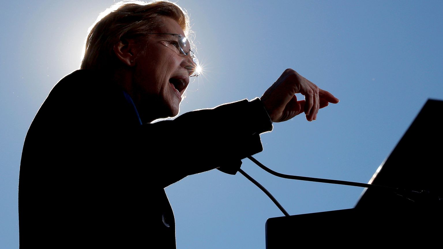 Image: Sen. Elizabeth Warren, D-Mass., speaks at a rally launching her bid 