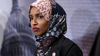 Image: Ilhan Omar (D-MN)  listens during a news conference on prescription 