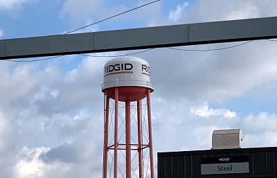 Ridge Tools, an Emerson subsidiary in Elyria, has a commanding presence in the struggling town of 54,000, with its own water tower emblazoned with the word "Ridgid," the brand name of the power tools the company makes.