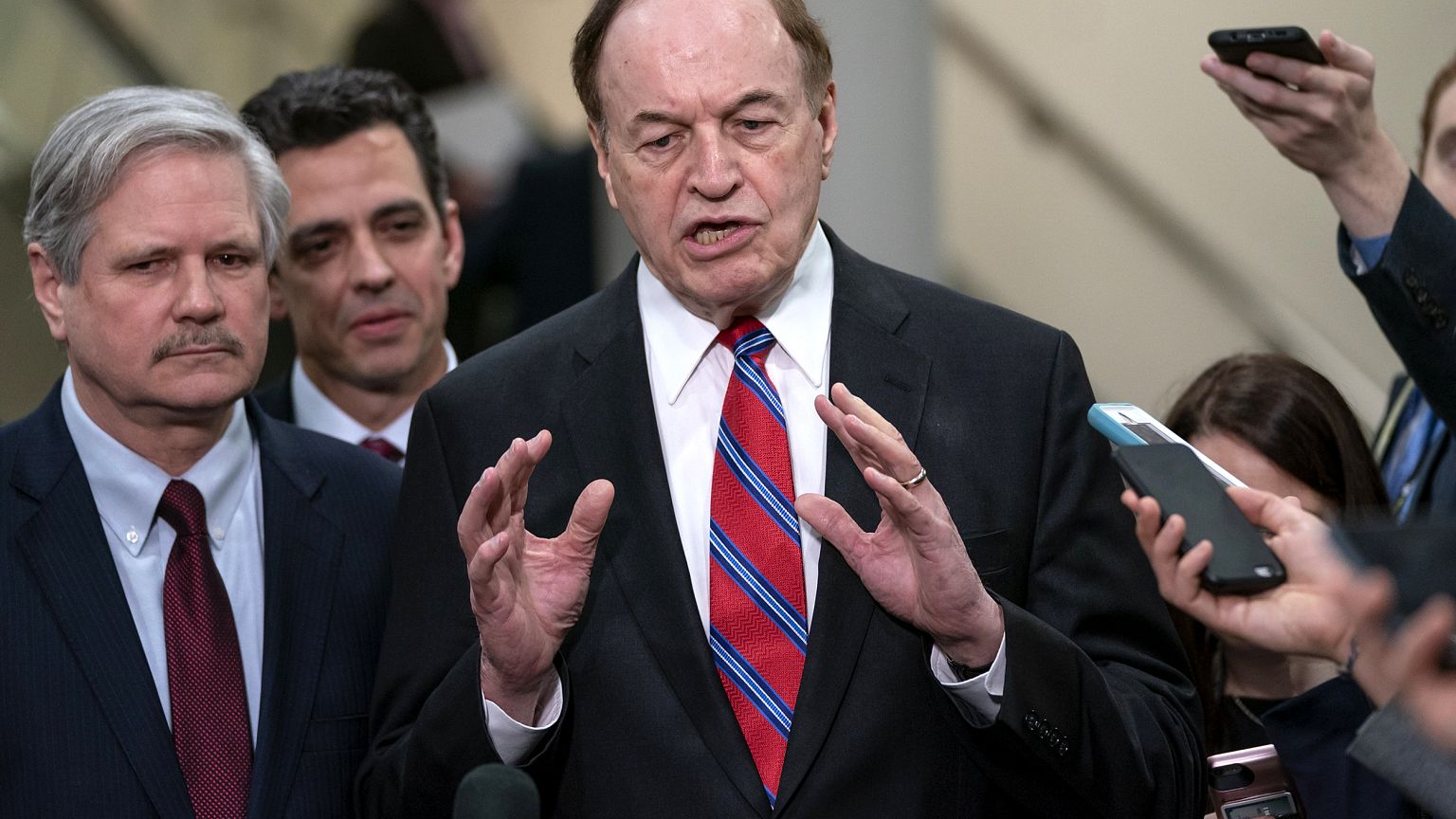 Image: Sen. Richard, Shelby, R-Ala., speaks with reporters on Capitol Hill 