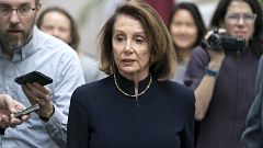 Image: Speaker of the House Nancy Pelosi speaks to reporters before a Democ