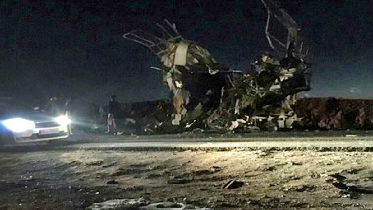 Image:  A Revolutionary Guards bus was blown up in southeastern Iran on Feb