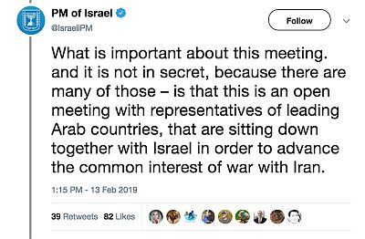 Netanyahu\'s original tweet, since deleted.