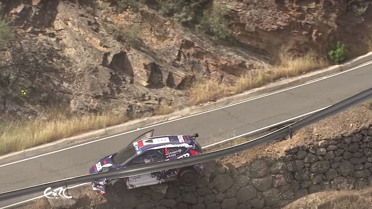 Rally driver involved in incredible near miss as his car skids off a cliff-top road