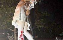 Image: Vandals spray painted "#MeToo" on the Unconditional Surrender statue