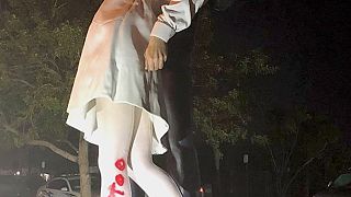 Image: Vandals spray painted "#MeToo" on the Unconditional Surrender statue
