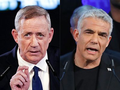 Parties led by Benny Gantz, left, and Yair Lapid had teamed up ahead of Israel\'s April 9 election.