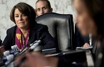 Image: Sen. Amy Klobuchar, D-Minn., listens to testimony at a hearing in Wa