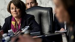 Image: Sen. Amy Klobuchar, D-Minn., listens to testimony at a hearing in Wa