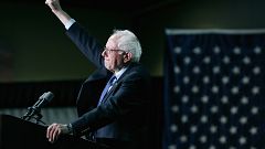 Image: Sen. Bernie Sanders, I-VT, speaks to the crowd during a campagin ral