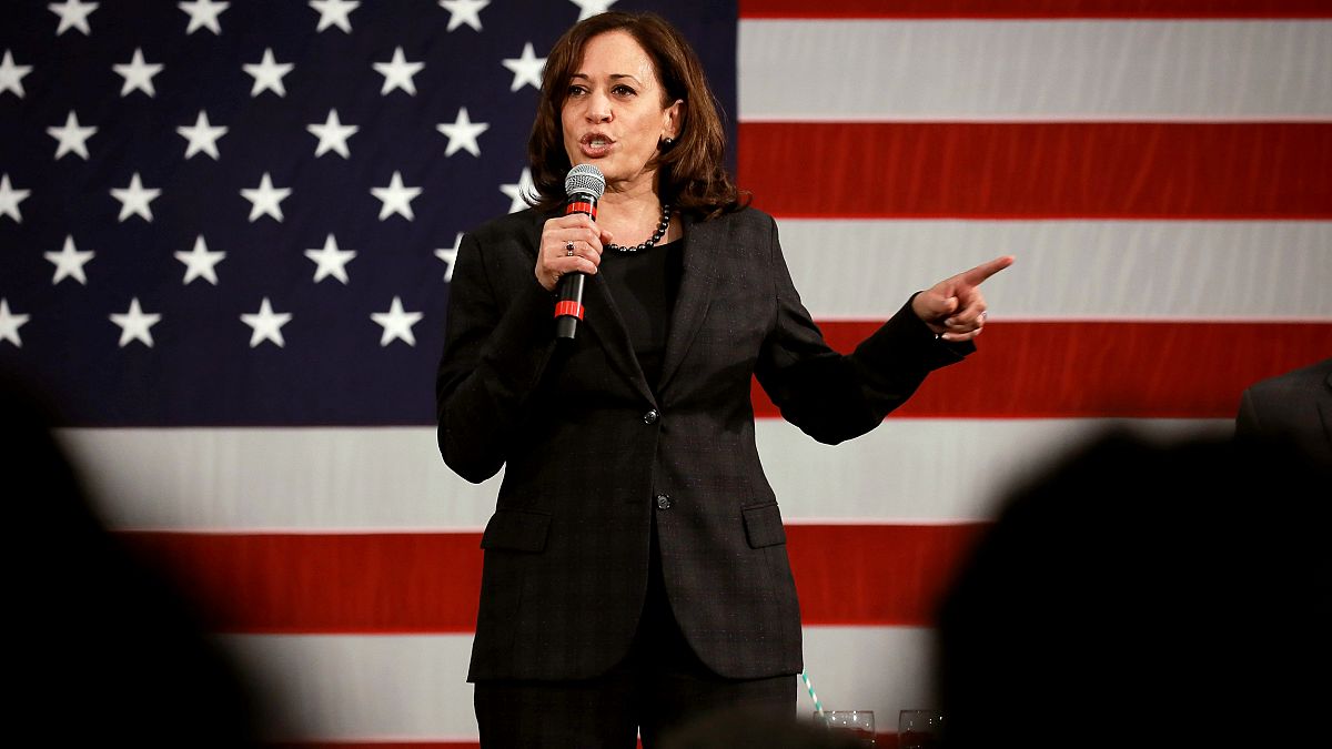 Image: Sen. Kamala Harris, D-Calif., speaks at a campaign event in North Ch