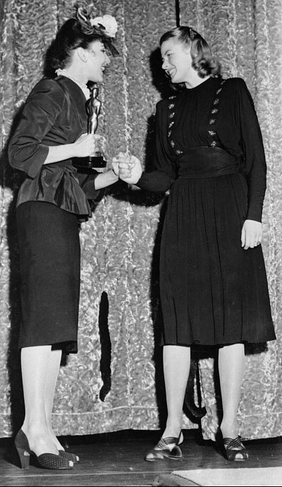 Ingrid Bergman, right, received the Oscar for her role in "Gaslight."