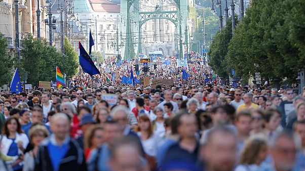 Hungarians hold peaceful protest against PM Viktor Orban Hungarians hold peaceful protest against PM Viktor Orban