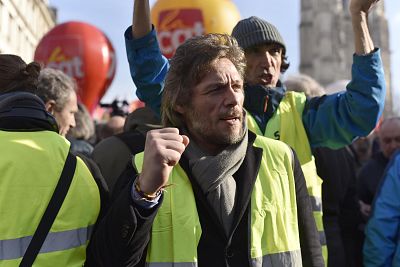Thierry Paul Valette during a protest in Paris earlier this month.