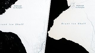 Image:  Antarctica's Brunt Ice Shelf seen in 1986, left, and 2019.