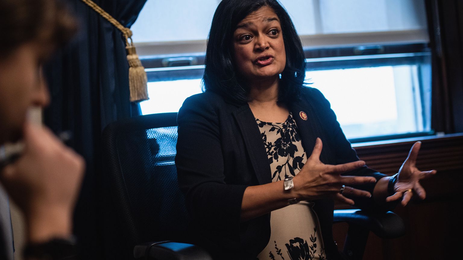 Image: Rep. Pramila Jayapal, D-WA, speaks to reporters on Capitol Hill on J