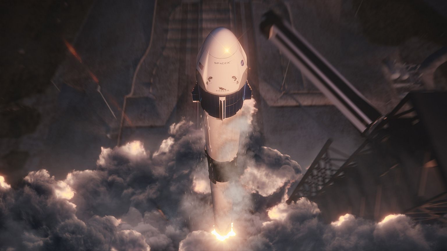 Image: SpaceX's Crew Dragon spacecraft and Falcon 9 rocket lifting off from
