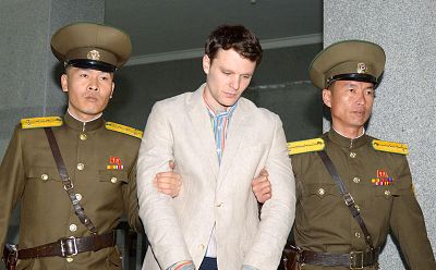 Otto Warmbier is taken to a court in Pyongyang, North Korea, on March 16, 2016.