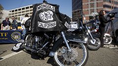 Motorcycles seized from the Mongols Motorcycle gang is on display during a 