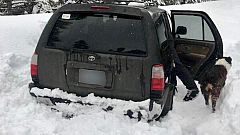 Image: Jeremy Taylor and his dog, Ally, were found alive after their vehicl