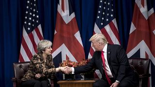 Image: British Prime Minister Theresa May shakes hands with President Donal