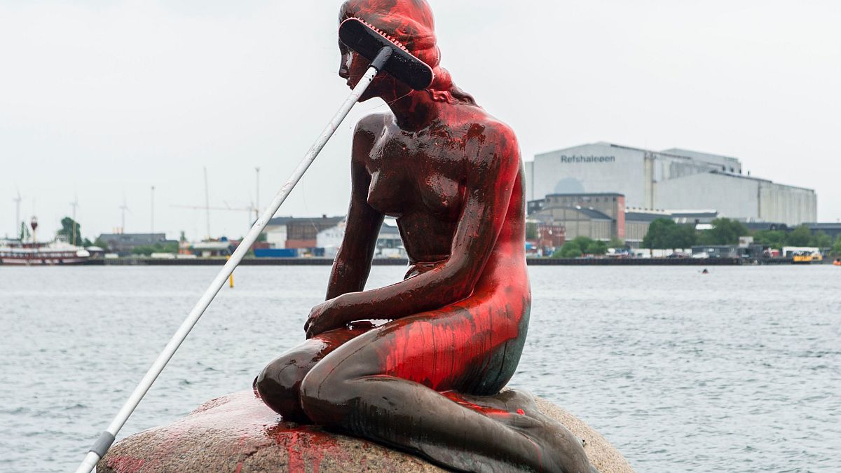 From fairytale to nightmare as Little Mermaid doused in red paint