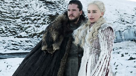 Image: Kit Harington and Emilia Clarke appear in season 8 of HBO's "Game of