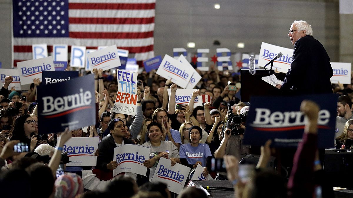 Image: Sen. Bernie Sanders, I-VT, speaks at a campaign event at Navy Pier i