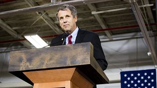 Image: Sen. Sherrod Brown, D-Ohio, speaks at a campaign rally in Cleveland