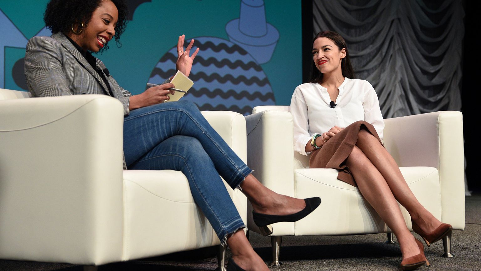 Image: U.S. Congresswoman Alexandria Ocasio-Cortez speaks about the first f