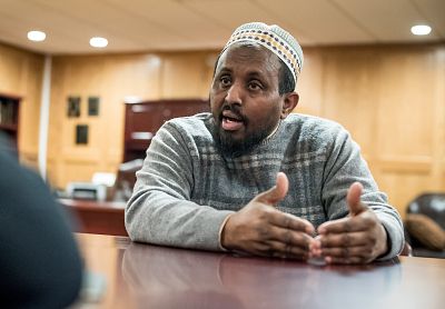 Mohamed Omar, Executive Director of the Dar Al-Farooq Islamic Center, speaks about the controversies surrounding Rep. Ilhan Omar in Bloomington, Minnesota, on March 8, 2019.