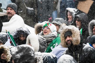 Protesters gather in Montreal, on March 10, 2019, to demonstrate against Algerian President Abdelaziz Bouteflika.