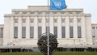 Image: The U.N. flag flies at half-staff in Geneva, Switzerland