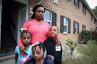 KinTerra Johnson and her three children were evacuated from their home in Allen Benedict Court in January after two of their neighbors were found dead of carbon monoxide poisoning.