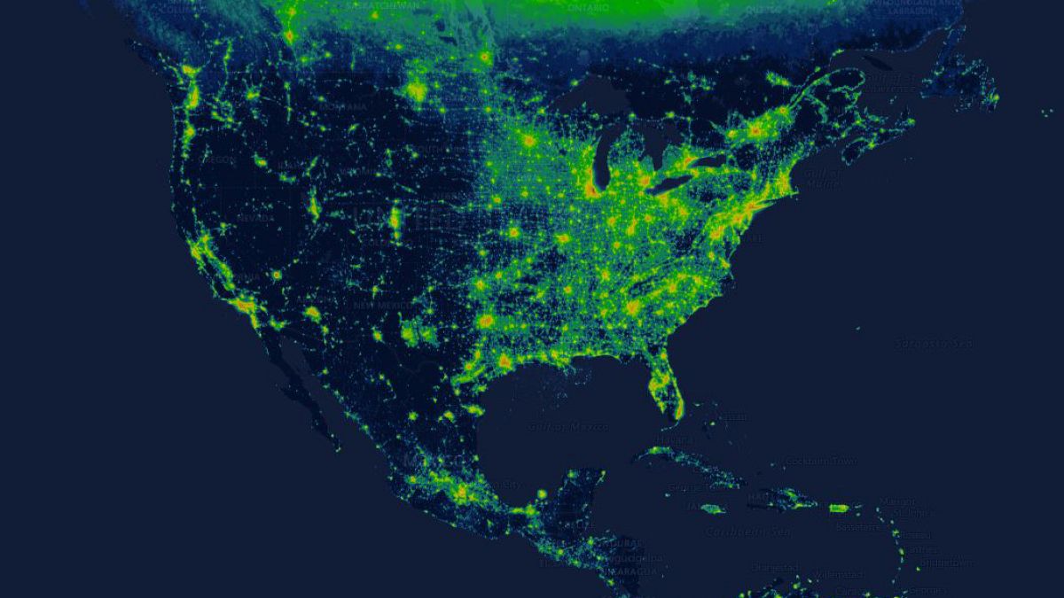 Image: A map from Radiance Light Trends that captures light emissions on ea