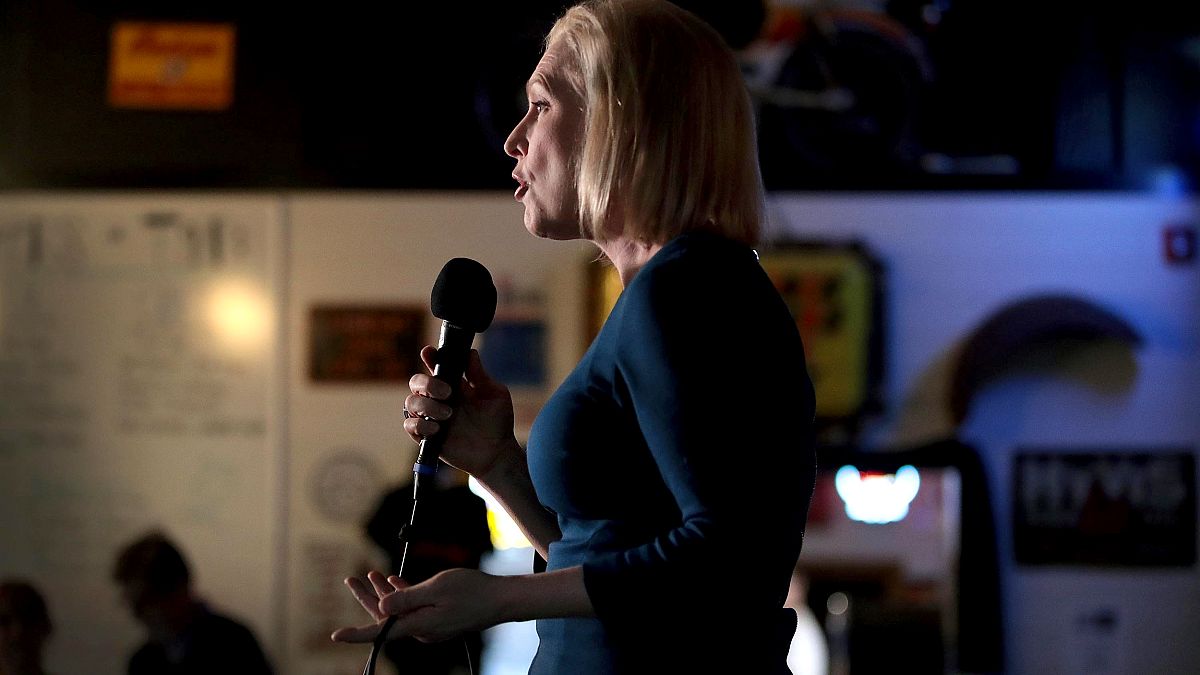 Image: Sen. Kirsten Gillibrand, D-NY, speaks to guests during a campaign st