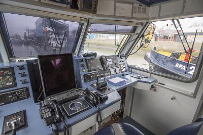 The command center of the Floating Lab Rotterdam, a former patrol vessel upgraded to be an autonomous ship.