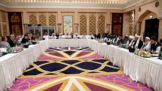 Image: Qatari officials take part in meeting between U.S. special envoy Zal