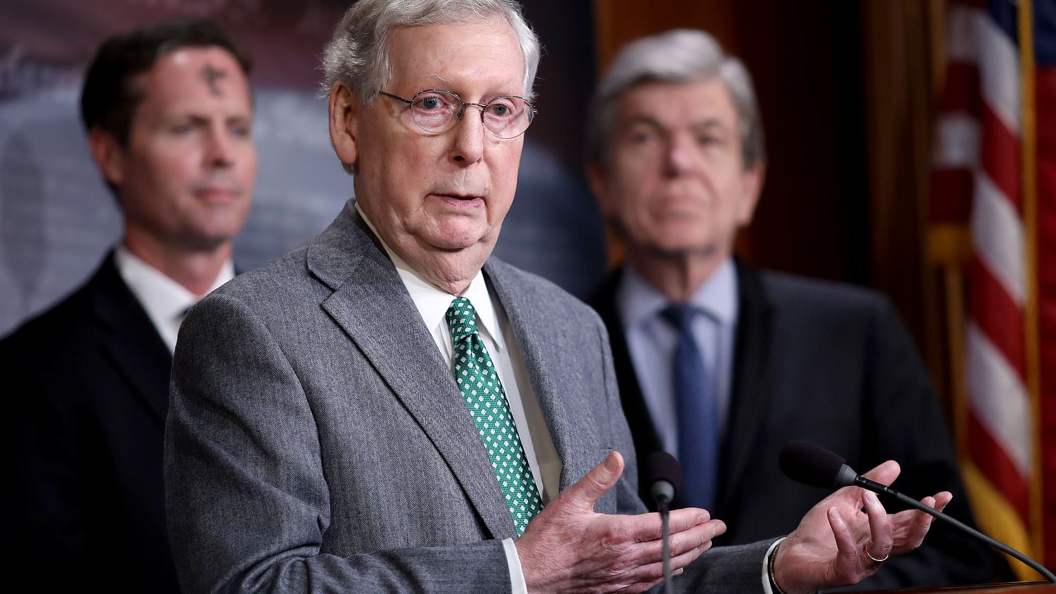 Image: Senate Majority Leader Mitch McConnell speaks at a press conference 