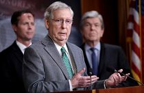 Image: Senate Majority Leader Mitch McConnell speaks at a press conference